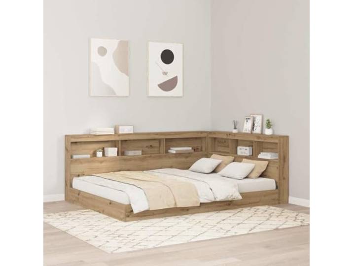 Kopfteil mit Ablagefach Eiche Handwerk 140 cm, L-formschönes Kopffach aus Ingenieurholz, moderner Zwischenboden über dem Bett mit integrierter Ladebuchse,