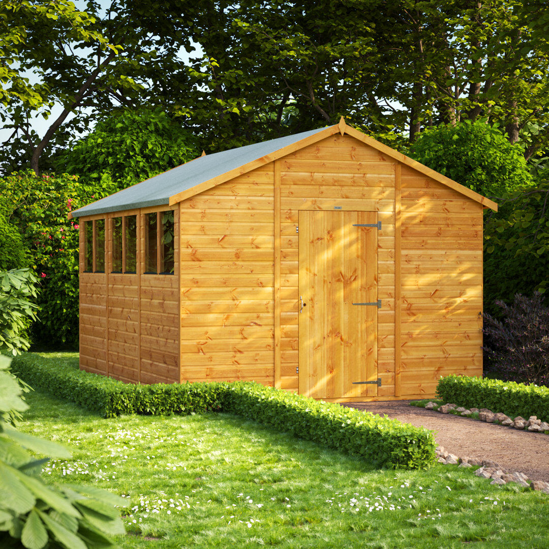 Powersheds 12 x 10ft Timber Tongue & Groove Garden Shed Golden Brown 317cm W X 384.2cm D X 251cm H