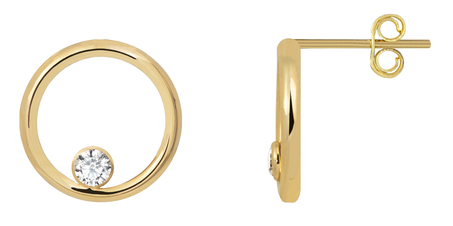 Jacques Lemans Ohrstecker, Gelbgold, 585/14K, Zirkonia