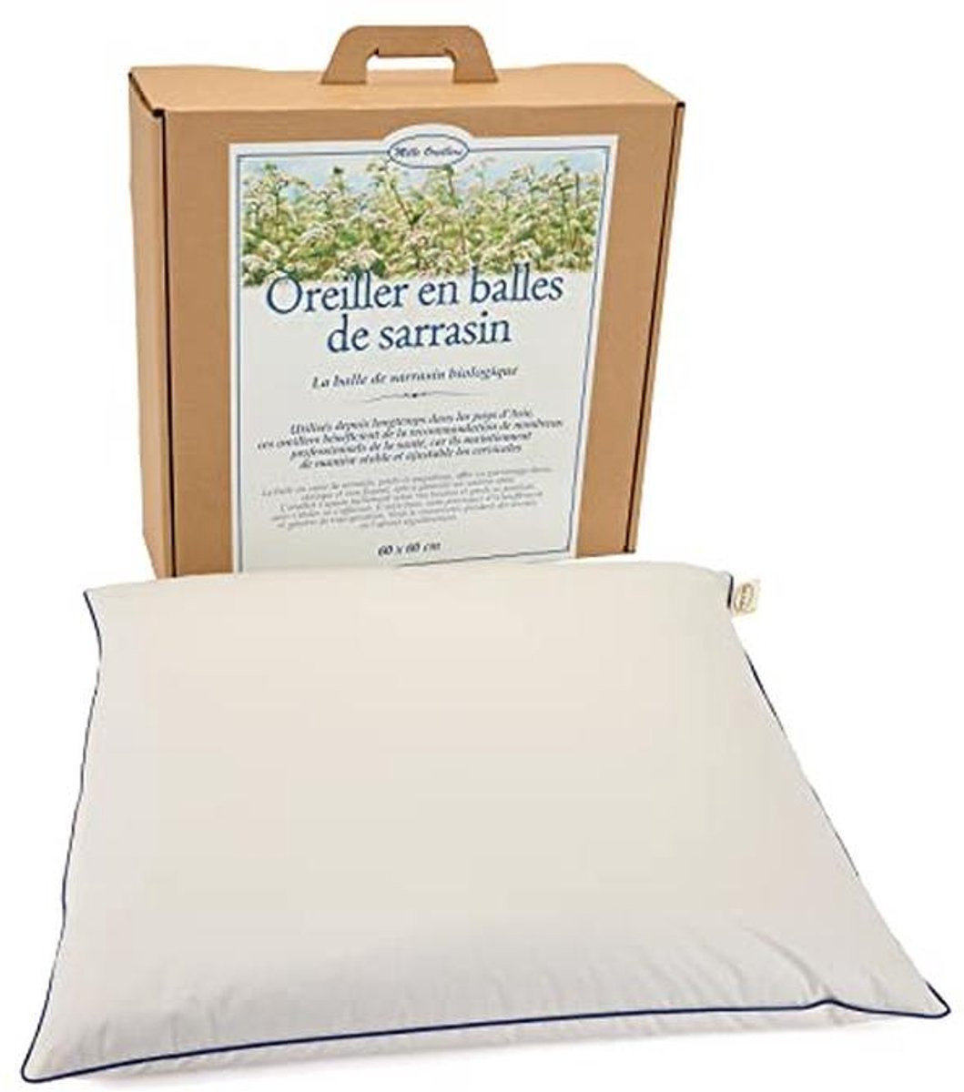 Beige Boekweitkussen met biologische vulling voor comfortabel slapen, 60 x 60 cm