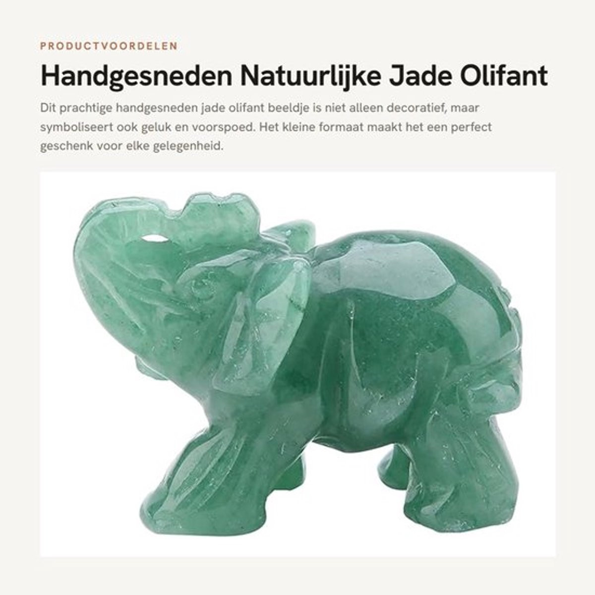 Handgesneden Jade Beeldje Olifant - Groen - Geluksornament voor op tafel