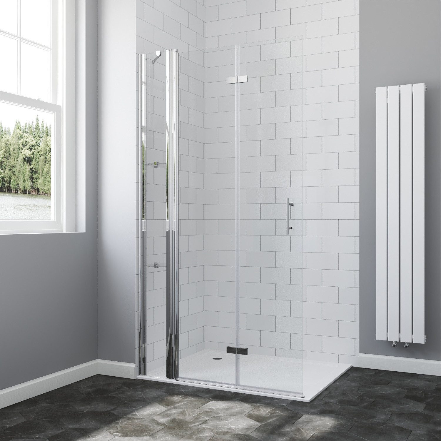 Faltbar Duschabtrennung Walk in Dusche 120x197 cm,180o Falt-Duschwand mit Nano Glas,Falttür Duschtür mit Festteil