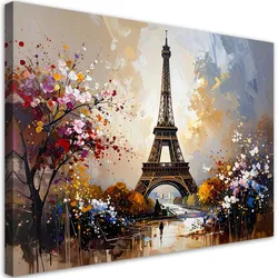 BILD auf Leinwand, Eiffelturm Paris Bäume Pinseleffekt