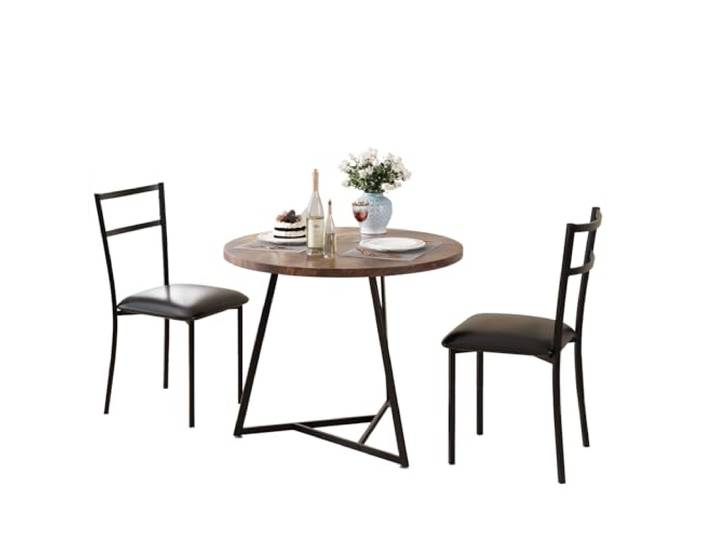 GarveeHome Essgruppe 2-teilig, runder Tisch mit 2 Stühlen, Stabiler Metallrahmen, Vintage-Look, für Küche, Esszimmer & Wohnzimmer, Schwarz
