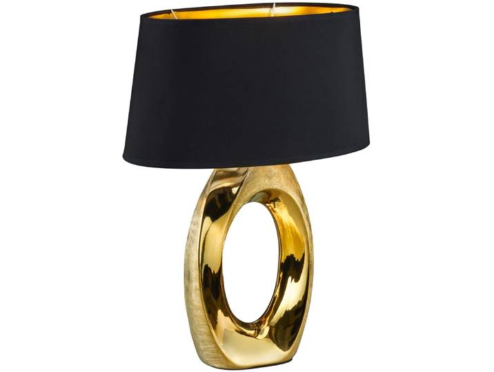 REALITY LEUCHTEN Schreibtischlampe Taba , gold (goldfarben), 1, H: 52cm, 1 Stk., Leuchten, Nachttischlampe, Tischlampe golfarbig, Stoffschirm in schwarz/gold, Schreibtischlampe