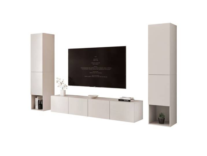 Ensemble Meuble TV ANGEL LINE II - Colonnes murale - 8 portes - LED intégré - Cachemire