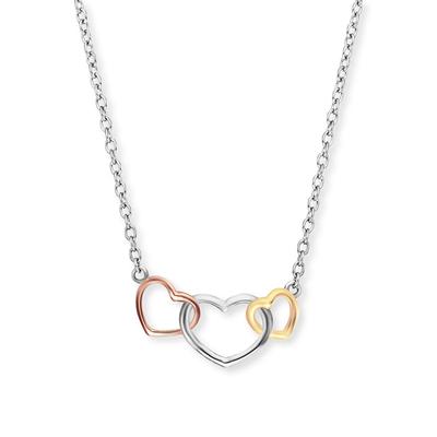 Kette mit Anhänger ENGELSRUFER "3 HERZEN TRICOLOR", rosa (silberfarben, gelbgoldfarben, roségoldfarben), Halsketten, Damen, Silber 925 (Sterlingsilber), L: 44