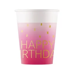 8 Becher Happy Birthday rosa & gold