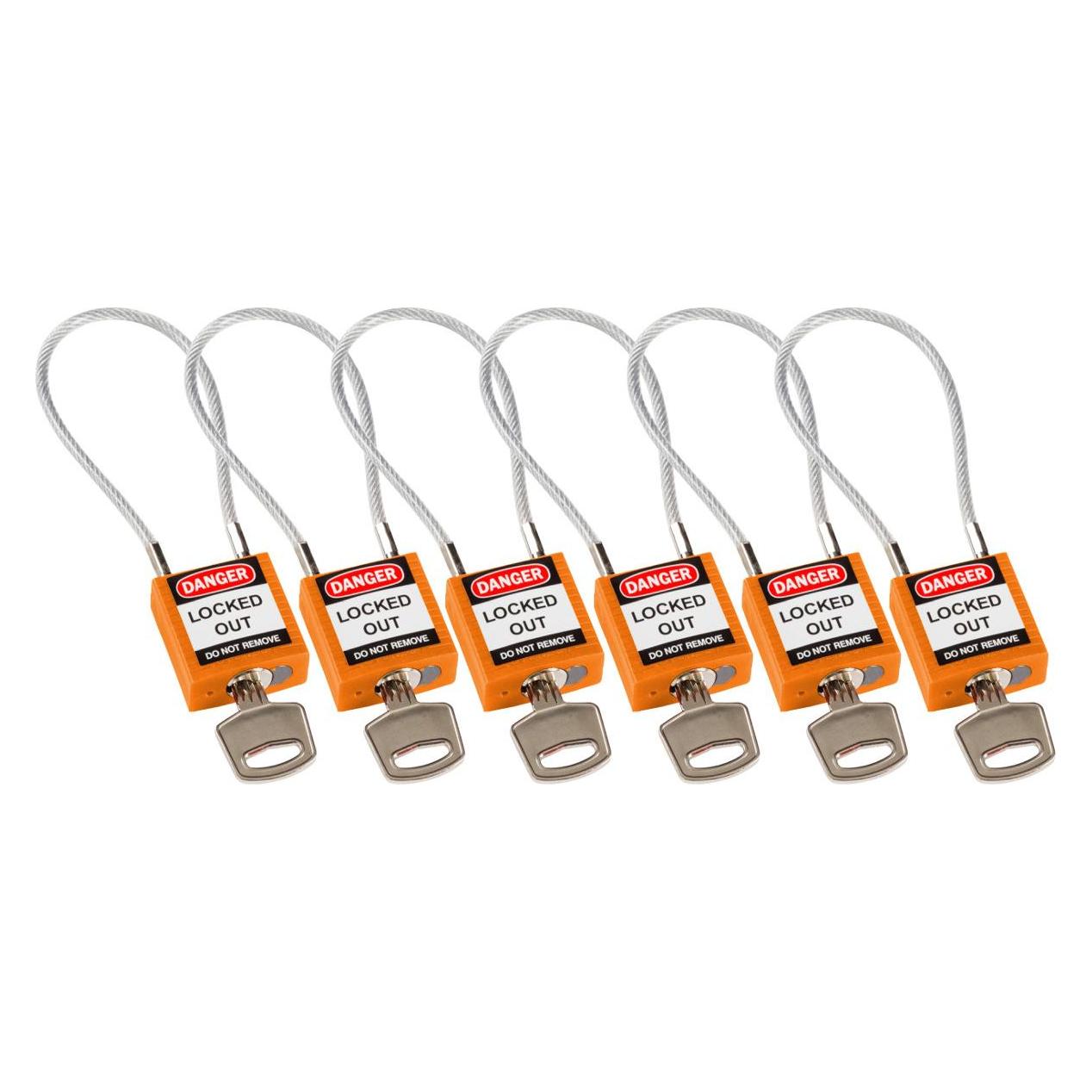 Brady kompaktes Sicherheitsschloss Nylon mit Kabelbügel, Orange, 200mm Kabellänge, 4,7mm PVC-besch (195983)