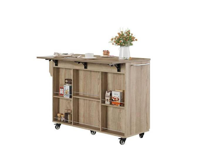 Îlot de cuisine mobile – Chariot de cuisine Sonoma chêne – Plan de travail rabattable – 120 cm