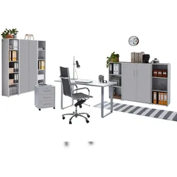moebel-dich-auf Büromöbel-Set TABOR 5 in lichtgrau / lichtgrau, Arbeitszimmer Komplett-Set Büro