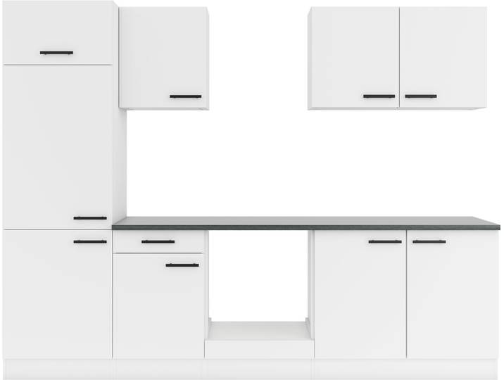 Küchenzeile, Spanplatte, Weiß, 270×60 cm, Anthrazit Arbeitsplatte, Ausziehbar, OPTIFIT