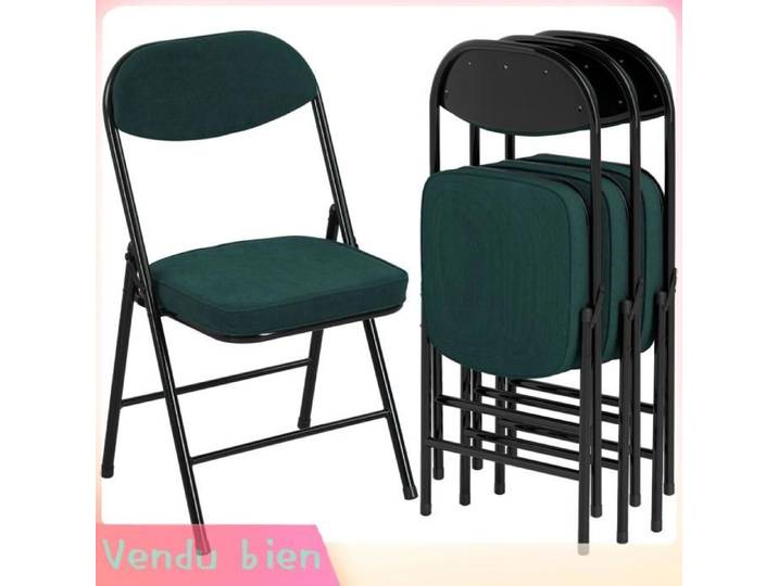LIA Lot 4 chaises pliantes salle manger portables assises dossiers velours côtelé bleu
