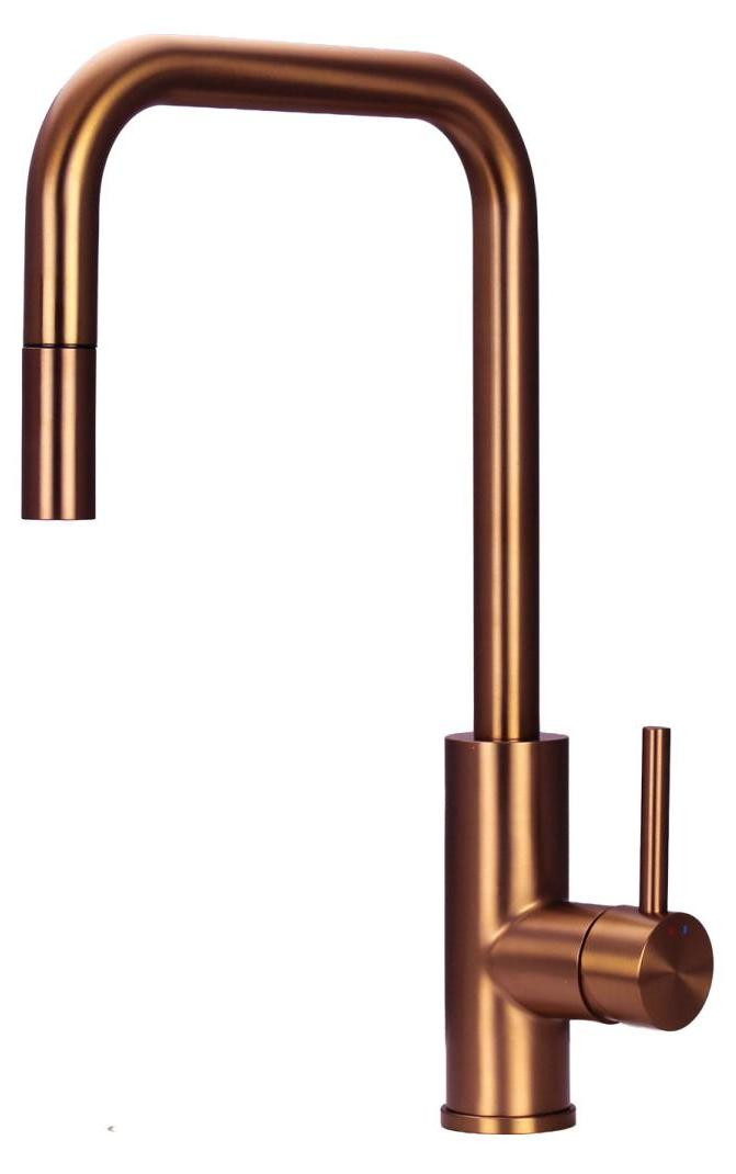 Pure.Sink Koperen uittrekbare keukenkraan met draaibare uitloop model PLXSQUA-62