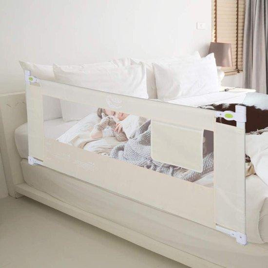 Opklapbaar en verstelbaar kinderbedhek voor peuters met 8 standen, mesh textiel, verkrijgbaar in beige of wit