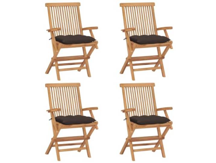 Coespram 4er Set Klappbare Gartenstühle aus Teakholz mit Kissen Wetterfeste Hochlehner Klappstühle aus Hartholz für Terrasse und Balkon. Inklusive dicker Sitzauflagen in Taupe.