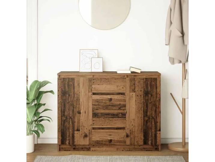 KTHLBRH Sideboard mit Schubladen aus antikem Holz, 100,5 x 35 x 76 cm 2 Türen, 4 Schubladen, 2 Einlegeböden, robuste Spanplatte, pflegeleicht
