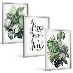 BILDER SET 3er Set - 40x60 cm Silberner Rahmen - Blattpflanzen leben, lachen, lieben