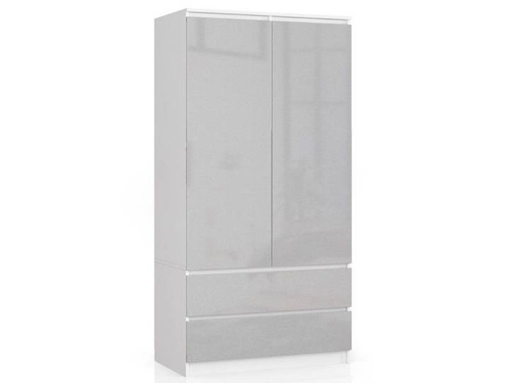 Armoire AKORD S60 Blanche 90 cm 2 portes 2 tiroirs façade Métallique Brillant 4 étagères 90x51x180 cm