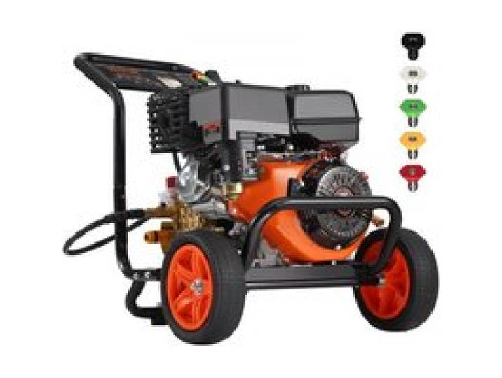 VEVOR Benzin-Hochdruckreiniger, 4400 PSI 15 L/min, Terrassenreinger mit Kupferpumpe, Hochdruckpistole & Verlängerungsstab, 5-Düsen-Set, für Autos, Zäune, Häuser, Einfahrten, Terrassen, Möbel