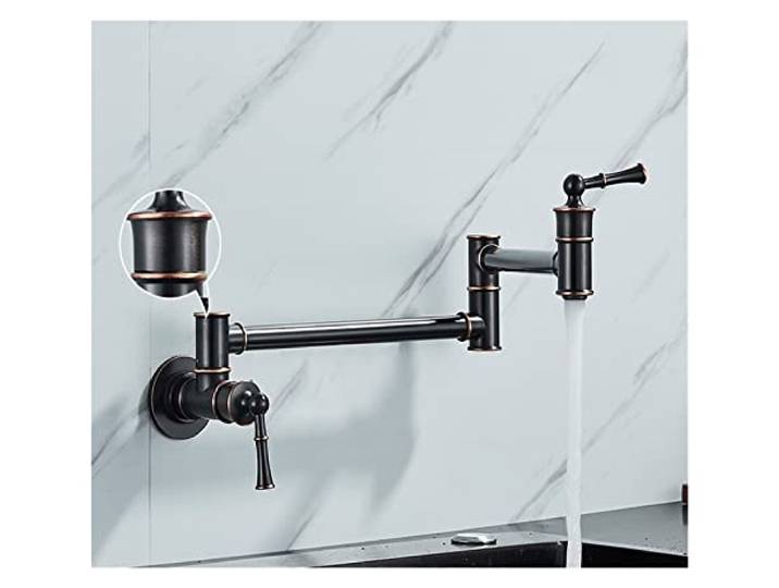 Küchenarmatur, Chrom-Nickel-Schwarz-Messing-Topffüllhahn, Wandmontage, Küchenarmatur, Einzel-Kalt-Einloch-Hahn, drehbarer Klappauslauf(D-Oil Rubbed Bronze)