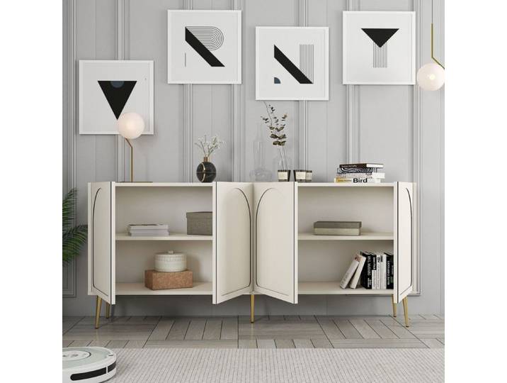 Buffet Torno Dmora bois mélaminé blanc crème 180x35x80h cm