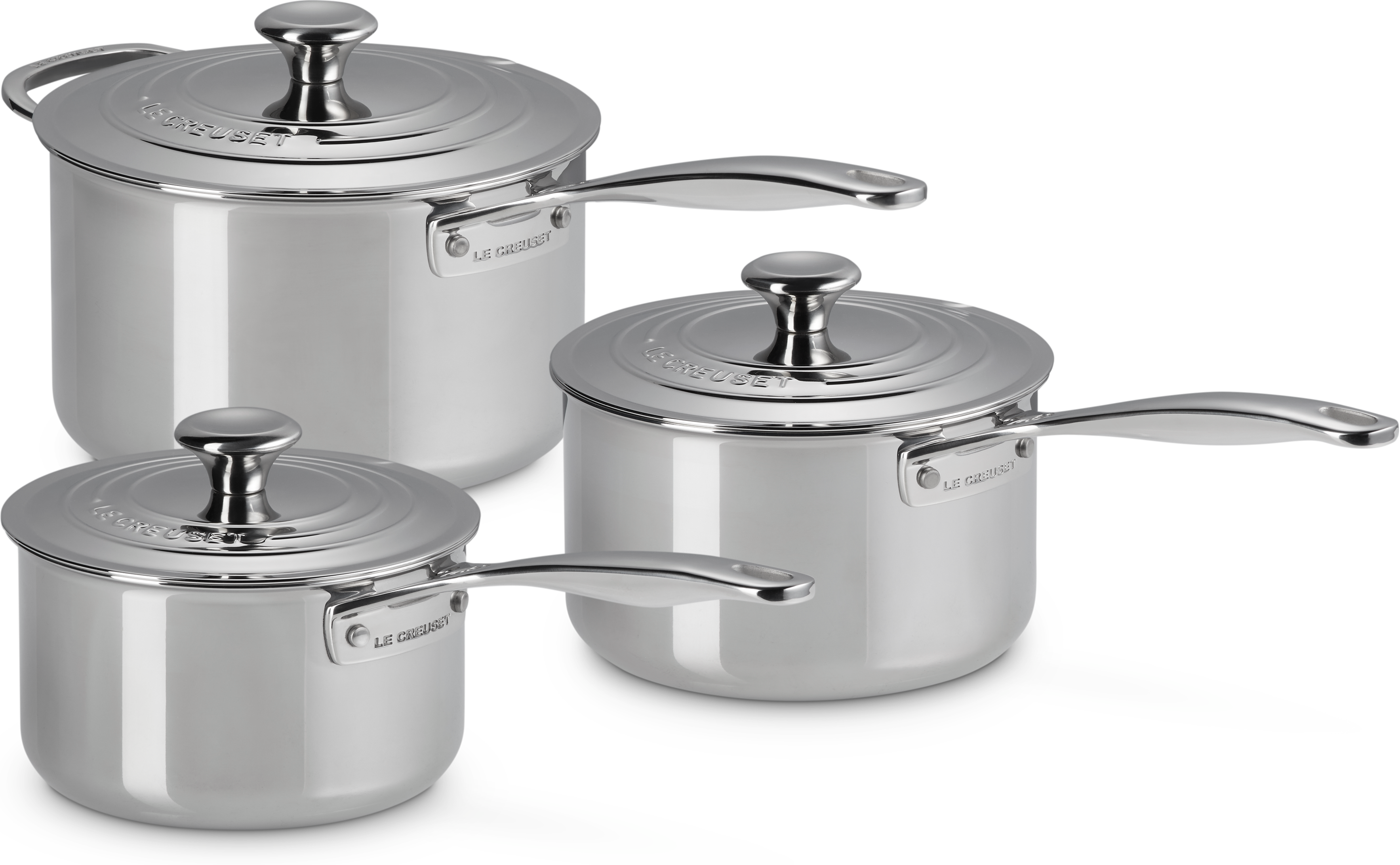 Le Creuset Set de 3 cazos 3-Ply . Gris
