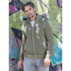 emilio adani Herren Strickjacke mit seitlichen Taschen Grün regular gemustert Stehkragen - S