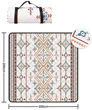 Inspired Finds "Extra Large Waterproof Outdoor Picnic Blanket 6'6""x6'6"" With Carrying Handle boho Diamond Beige"