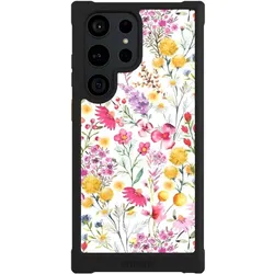 Nivocase Hülle für Samsung Galaxy S23 Ultra Stossfeste Handyhülle NIVOmax Case Schwarz Blumen Frühling (Samsung Galaxy S23 Ultra), Smartphone Hülle, Schwarz