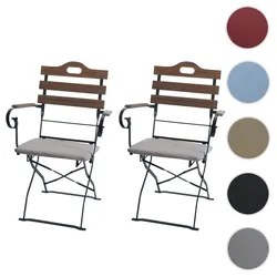 2er-Set Biergartenstuhl HWC-J40, Klappstuhl Gartenstuhl, Gastronomie-Qualität Akazie ~ hellbraun, Polster beige