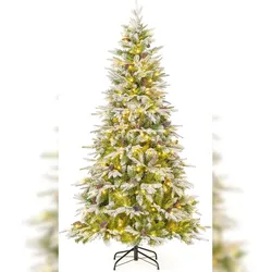 COSTWAY 190 cm künstlicher Weihnachtsbaum mit Lichtern und Schnee, Tanne mit 280 warmweißen LED-Lichtern und 62 Tannenzapfen
