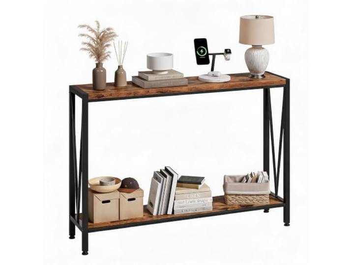 GarveeLife Konsolentisch 120cm Grau Metall Sofatisch Flur Wohnzimmer 2 Ebenen