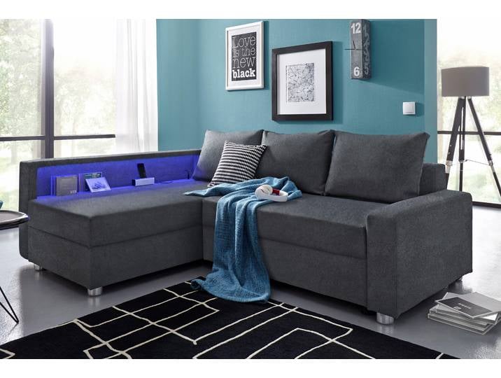 COLLECTION AB Relax L-Form, B: 223 cm Schlaffunktion, Bettkasten, Regal & 1 Zierkissen, optional Licht
