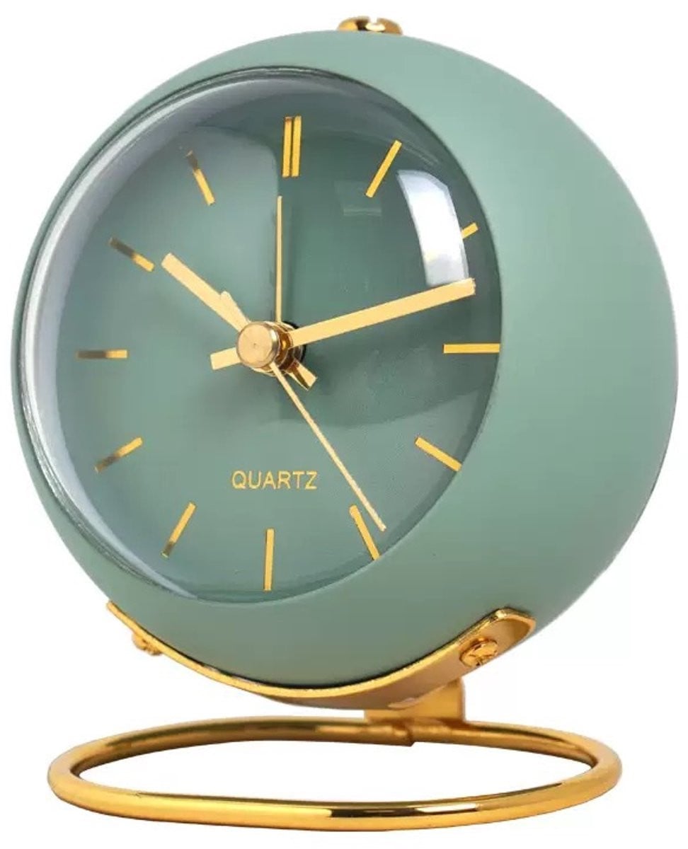 Analoge retro tafelwekker met nachtlampje en luid alarm, groen, diameter: 10,5 cm
