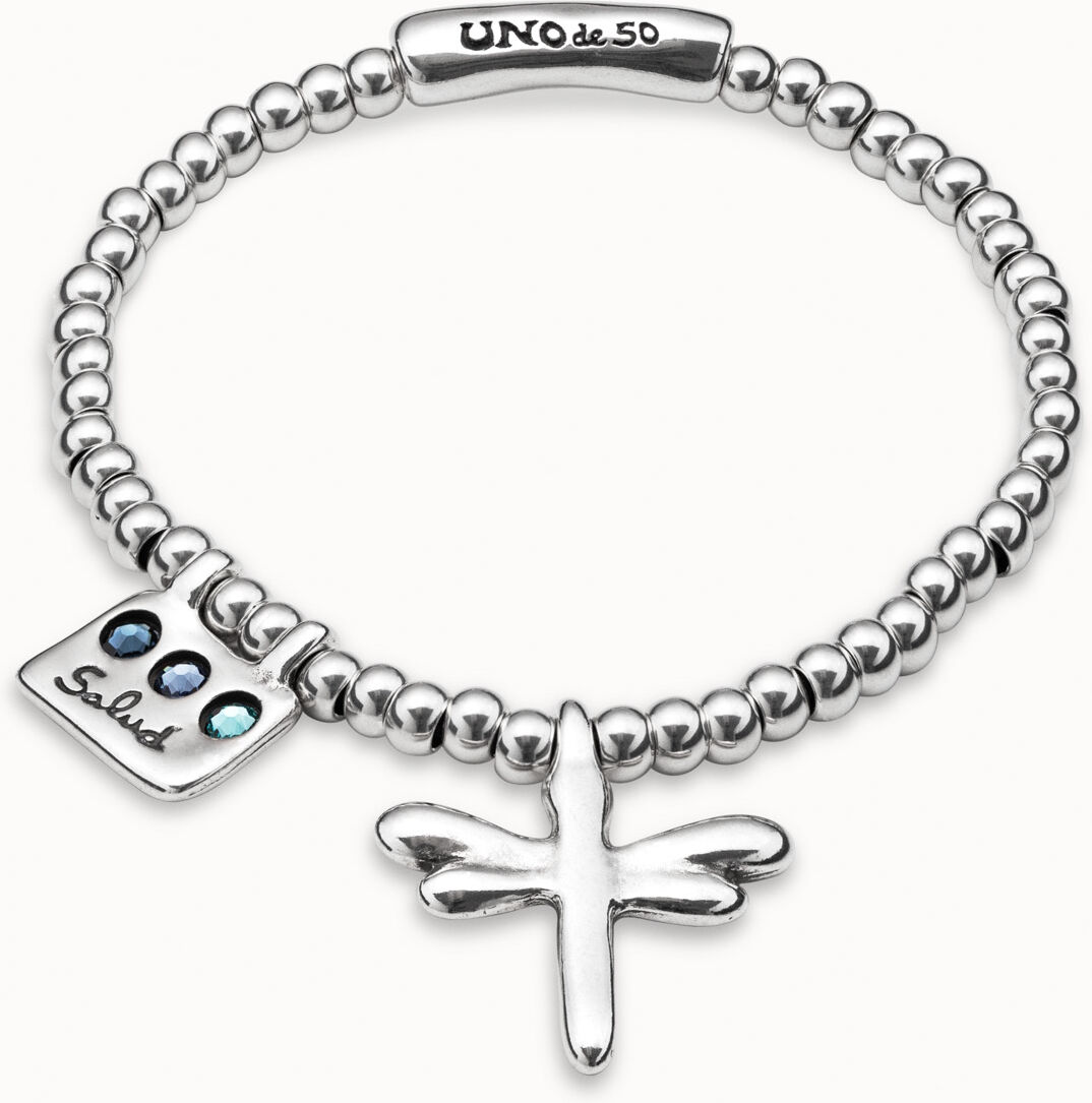 UNOde50 Pulsera elástica bañada en plata de ley con mensaje Salud Azul S