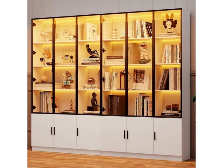Vitrine en verre - 240x32x200cm - Armoire haute avec 6 portes - Armoire haute avec LED - 120 cm de large - Armoire multifonction