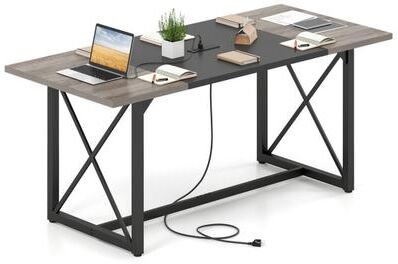 Costway 6FT Conference Table with Power Outlets Seats 6-8 People for Office-Natural
