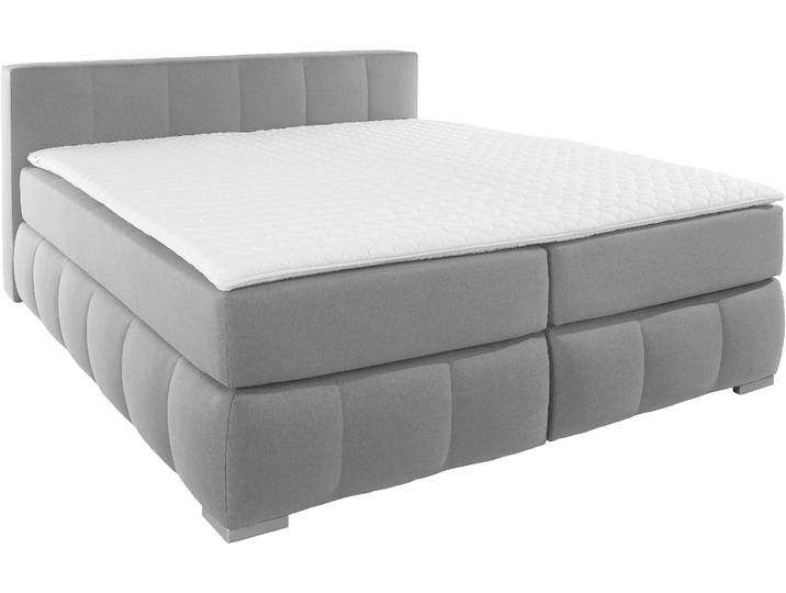Boxspringbett HOME AFFAIRE Chelles , grau, B:187cm L:245cm, Samtoptik (100% Polyester);Bezug der Spiegelfläche Matratzendrell aus 100% Polyester;Struktur fein 100% Polyester), Komplettbetten, Boxspringbett, inkl. Topper,, in XXL- Überlänge 220 cm, Unterbox mit feine Wölbung