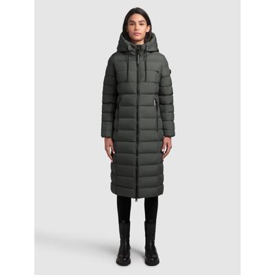 Steppmantel KHUJO "SIMMIE", Damen, Gr. XS, grau (foam grün), 100% Polyester, unifarben, regular fit knielang, eingesetzt elastischer Bund, Mäntel Steppmantel