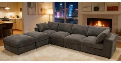 Modern Corduroy Reversible Modular Sectional with Custom Configuration by GDFStudio