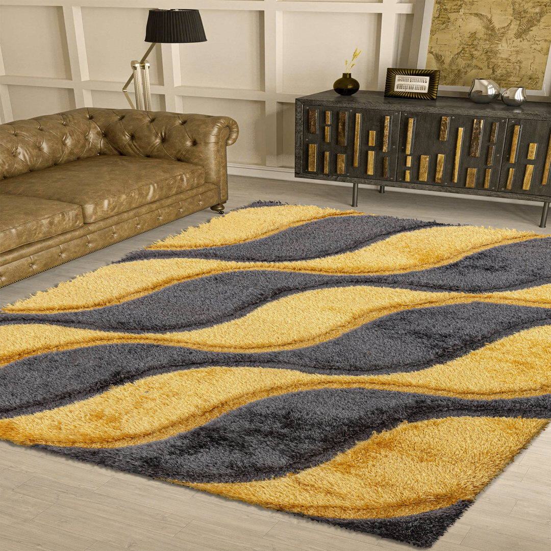 Metro Darvon Rectangle Geometric Shag Indoor / Outdoor Ochre Rectangle 80 x 150cm