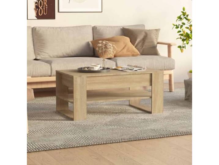 HEFZGDB Couchtisch Sonoma-Eiche 102x55x45 cm Holzwerkstoff mit glatter Oberfläche und reichlich Stauraum für Bücher und Zeitschriften, praktische Ablagefläche für Snacks