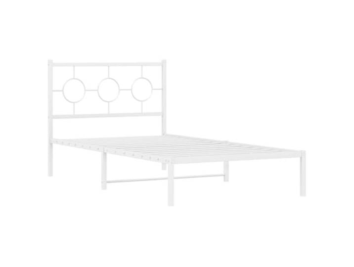 KTHLBRH Bettgestell mit Kopfteil Metall weiß 100 x 190 cm Bettgestell aus Stahl, Lattenrost inklusive, 26 cm Unterbetthöhe, Montage erforderlich