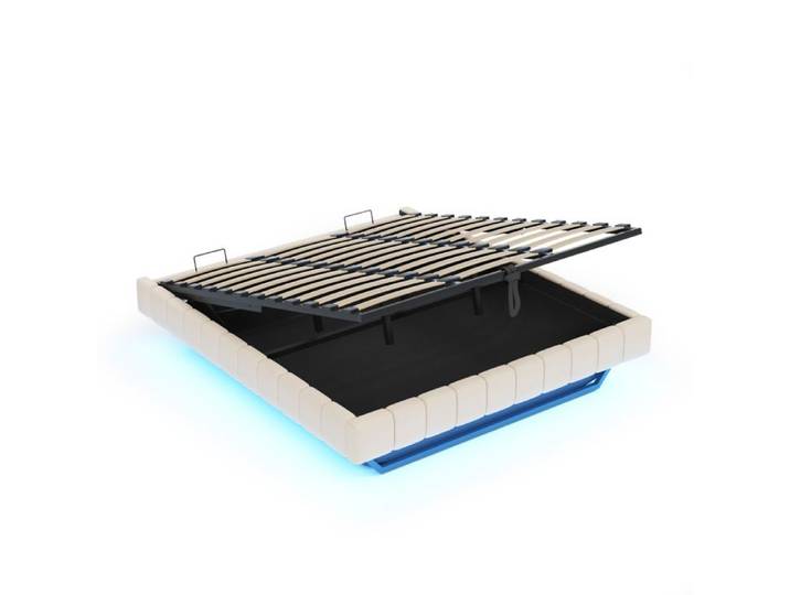 Lit coffre double - 180x200 cm - Design suspendu - Rangement hydraulique - LED réglables