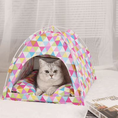 Uplift Curations Pet Tent Bed Cozy Cat House With Cushioned Furniture For Indoor Pets color Triangle 15.7 X 15.7 In
