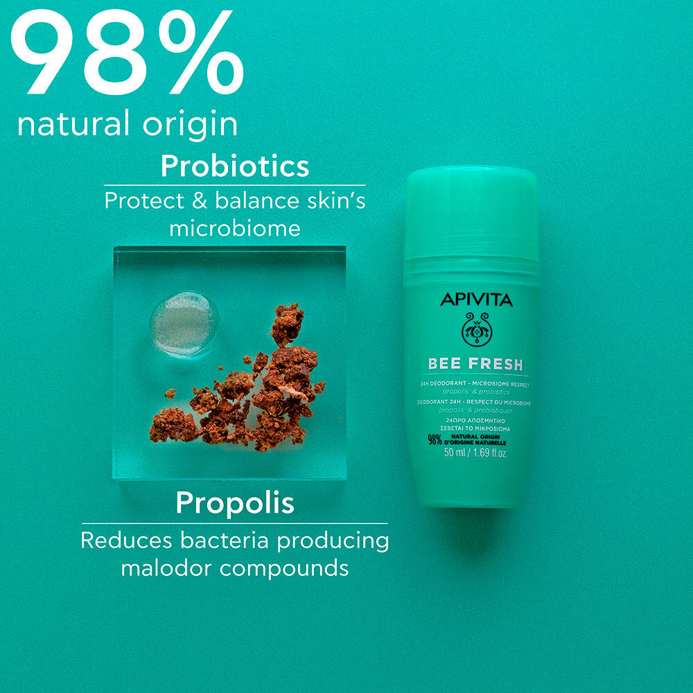 Apivita Bee Fresh Déodorant roll-on 24h respectueux du microbiome, pack de 2 x 50 ml