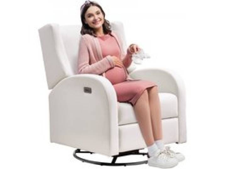 VEVOR Elektrischer Ruhesessel mit Drehfunktion & Gleitfunktion, 113,4 kg Tragkraft, Drehsessel mit Gleitfunktion & Einstellbarem Winkel, mit Polyesteroberfläche für Wohnzimmer, Schlafzimmer, Cremeweiß