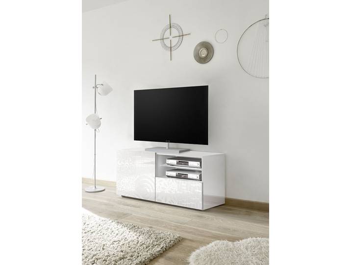 Meuble tv Miranda laqué blanc sérigraphié - Basika