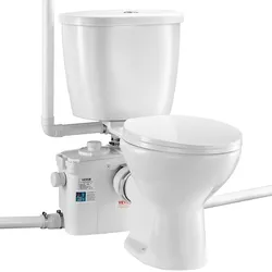 VEVOR Toilettensystem mit leistungsstarker 800-W-Zerkleinererpumpe, Toilette mit Heckauslass und Auftriebsspülung für den Keller, Wasserentsorgung mit Doppelspülung, Set mit 4 Einlässen